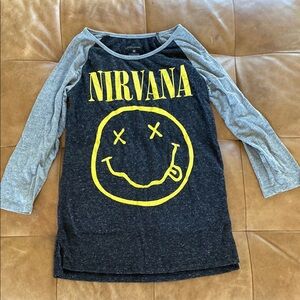 NIRVANA Yellow Logo on Gray and Black Shirt
